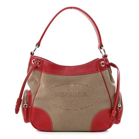 PRADA Jacquard Logo Hobo Corda Rosso 